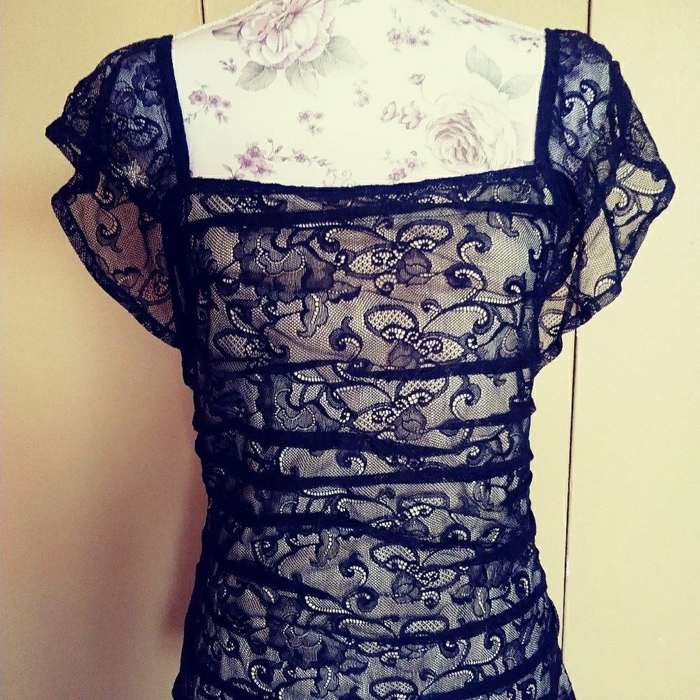 Soft Lace Black over nude top